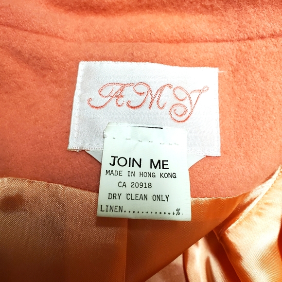 Vintage 80s Coral Pink Pompom Wool Blend Winter Coat with Inset Scarf - Picture 6 of 7